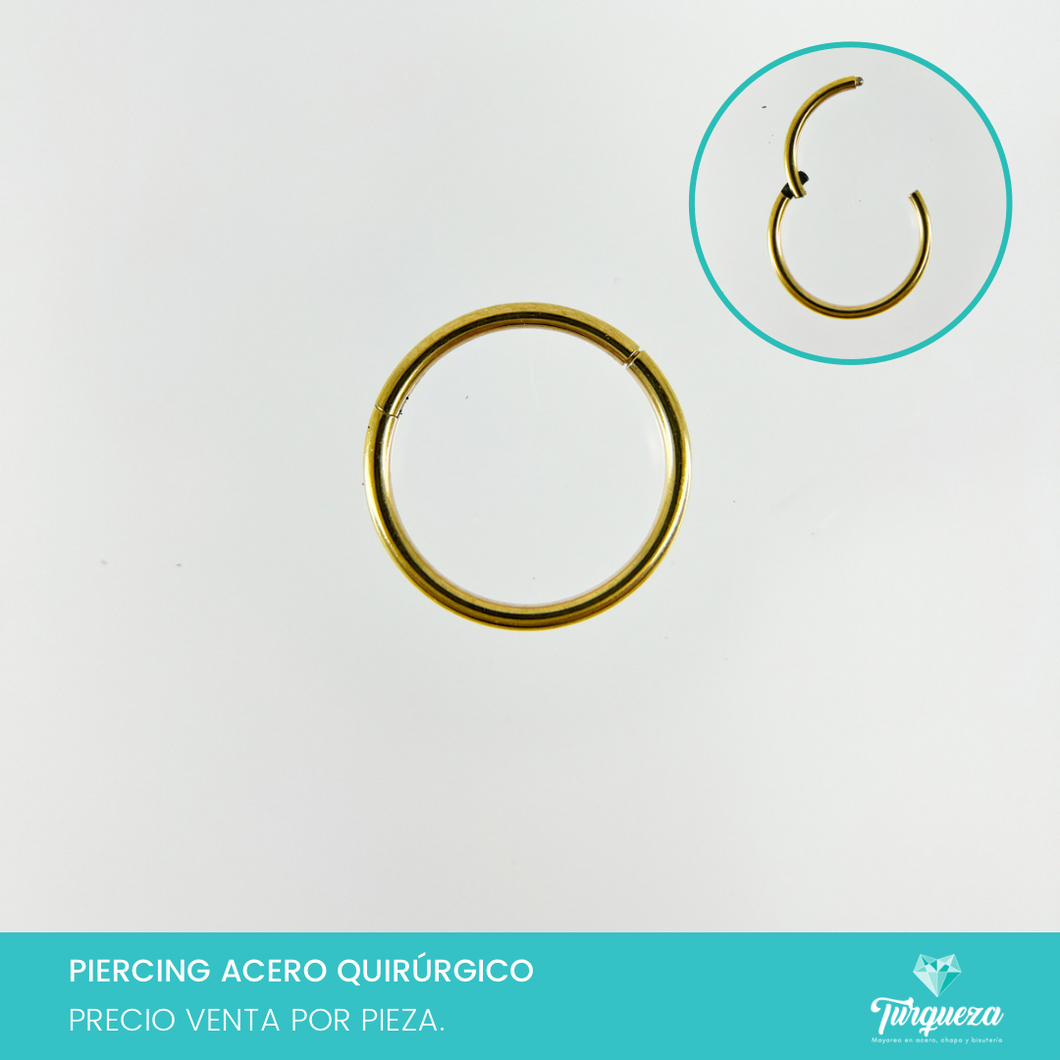 Arete Piercing Argolla 9mm Dorada  para Oreja - Nariz Acero Quirúrgico