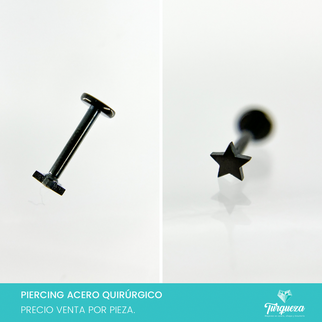 Arete Piercing Estrella Negra para Oreja - Labio Acero Quirúrgico