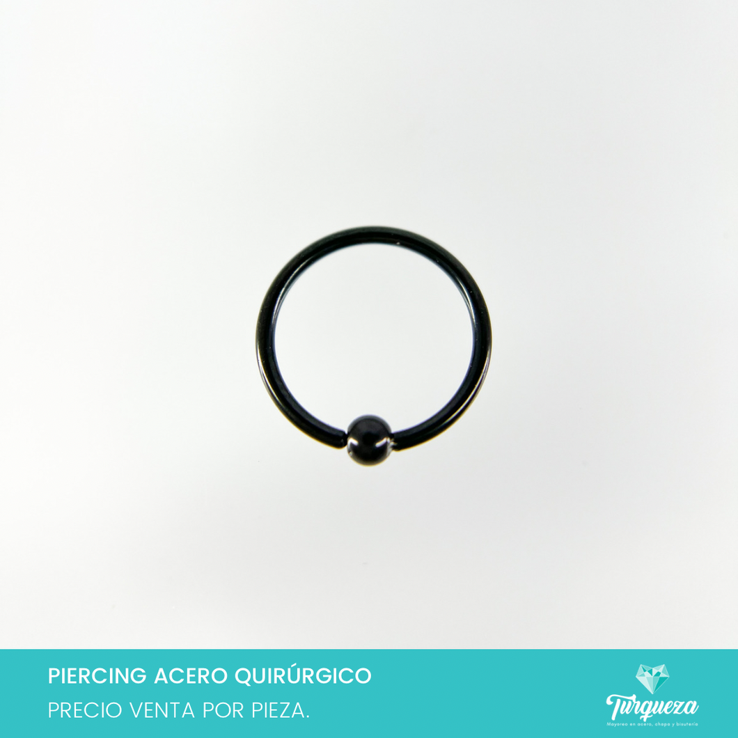 Arete Piercing Argolla Con Bolita 9mm Negra Para Oreja