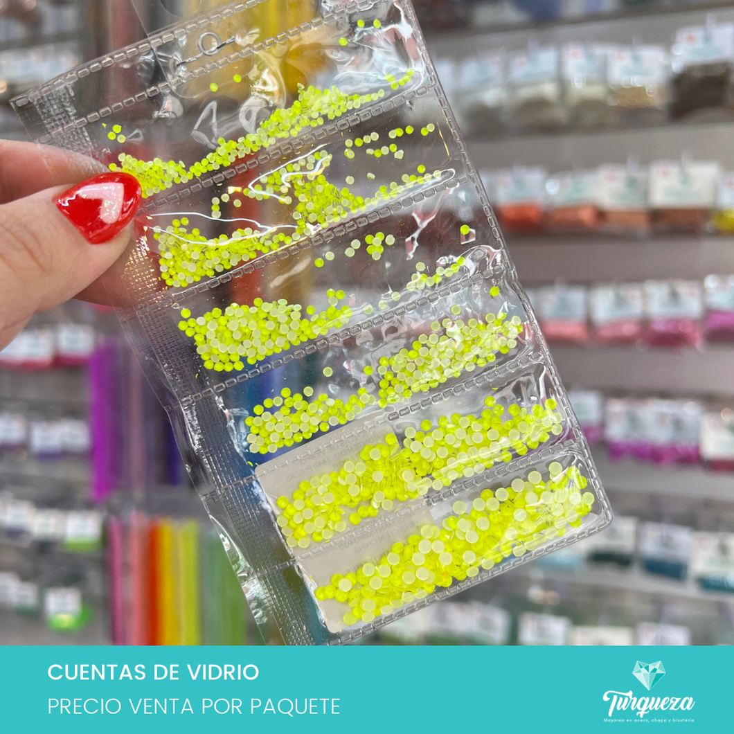 Paquete Cuentas de Vidrio Amarillo Fosforescente (1,440 pzas)  decoración de uñas