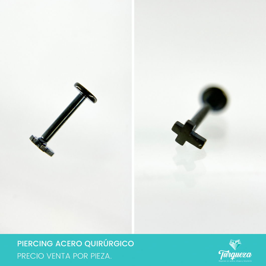 Arete Piercing Cruz Negra para Oreja - Labio Acero Quirúrgico