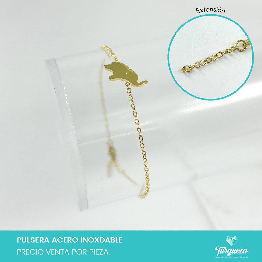 Pulsera Elefante Dorada   Acero Inoxidable